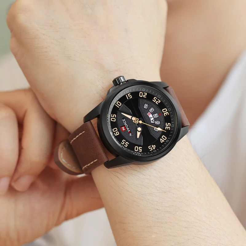Часы NAVIFORCE мужские спортивные кварцевые водонепроницаемые из натуральной