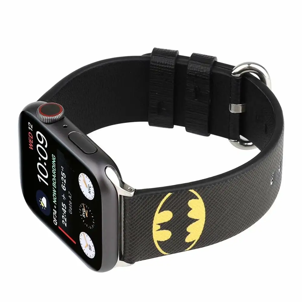 Cartoon Style Leather Bracelet Strap For Apple Watch Band 7 6 5 4 41mm 45mm 44/40mm Marvel Heroes For iWatch series 3 2 42/38mm