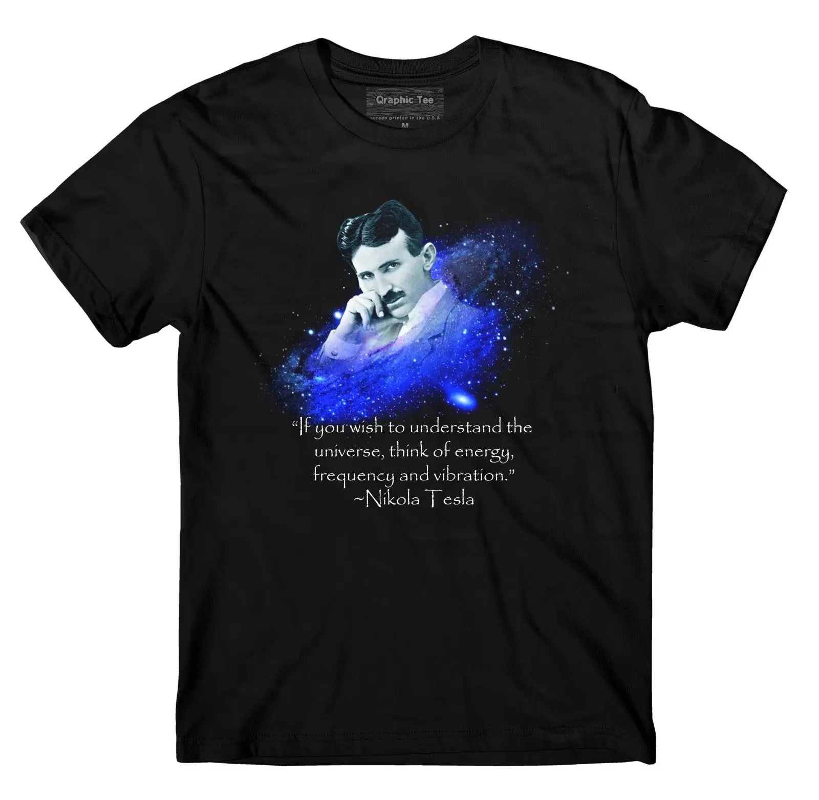 Футболка Nikola Tesla, Inventor, Free Energy, футболка с уникальным дизайном, мода, летняя новая Мужская хлопковая футболка с коротким рукавом и 3D принтом - Цвет: Черный