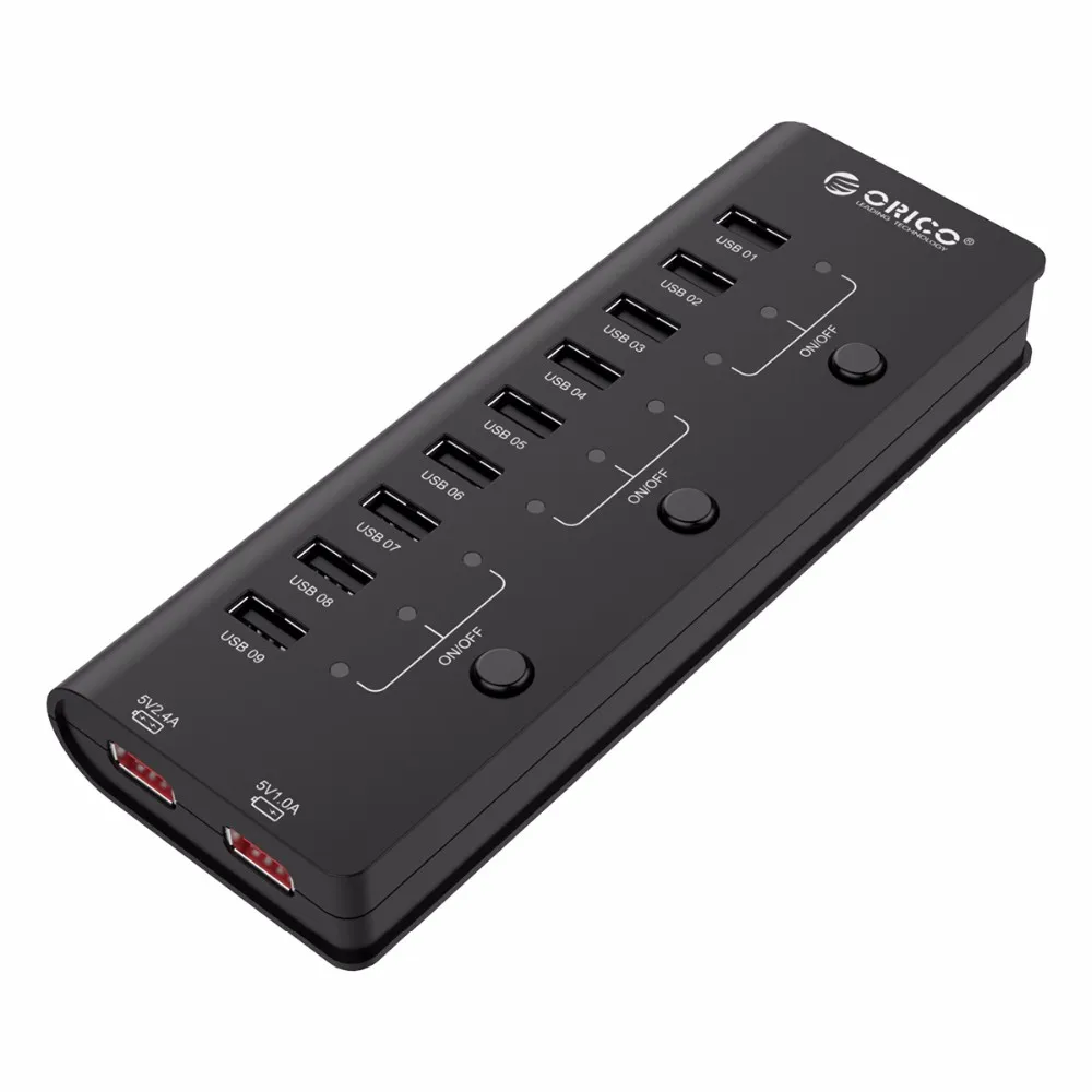 ORICO HF9US-2P-BK 9 портов USB2.0 концентратор с 2 портами зарядки 3 выключатель питания для планшетных телефонов с CE/FCC/3C/ROHS