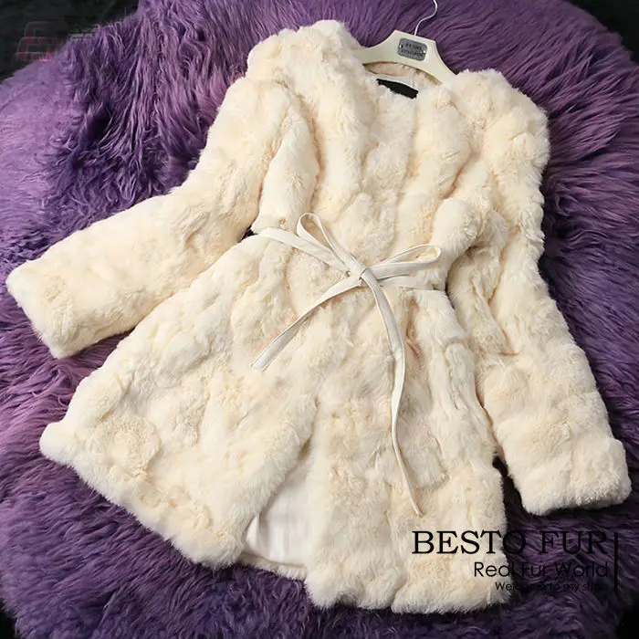 Женская Шуба GTC215 длинная шуба из натурального кроличьего меха | одежда