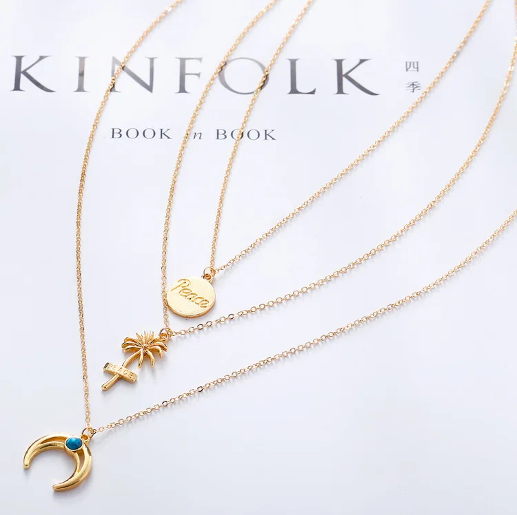 Лидер продаж модные круглые ожерелья и подвески в форме Луны кокосового дерева