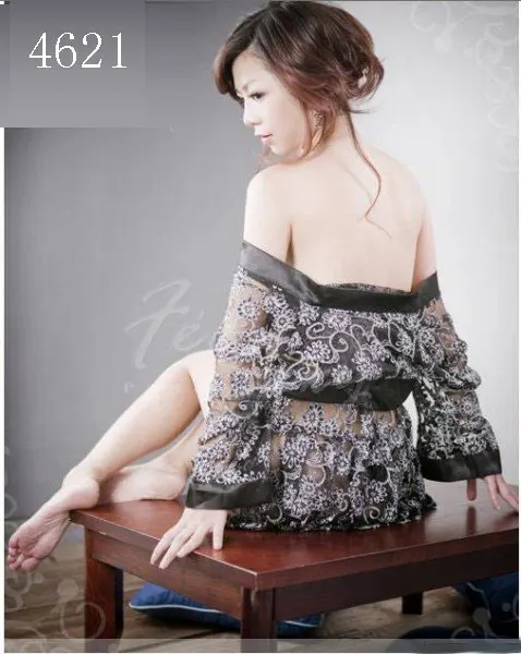 Сексуальное женское белье нарядное платье кружевное кимоно розовая ночная