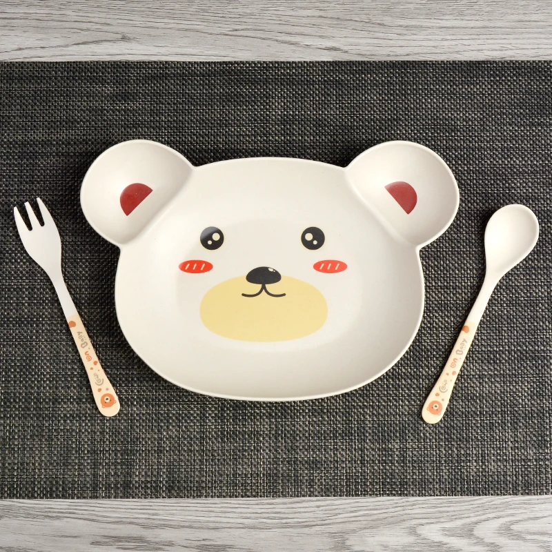 3 Pcs/Set New Bear Bamboo Fiber CHildren Cute Tableware Set Baby Dinnerware Plate Bowl Feeding | Дом и сад