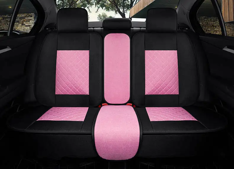 Pink back row Льняные Чехлы для автомобильных сидений, вся летняя Подушка, посылка, всесезонный универсальный чехол для автомобильных сидений, тканевый комплект, специальный cush - Название цвета: Pink back row