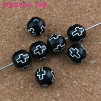 500pcs hollow cross carved acrylic round spacer beads black color religious loose beads 10mm jewelry e 4