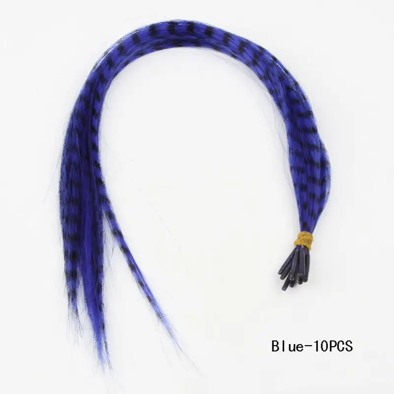 Blue Хит, 10 шт., Длинные обтягивающие накладные волосы с перьями гризли - Цвет: Blue