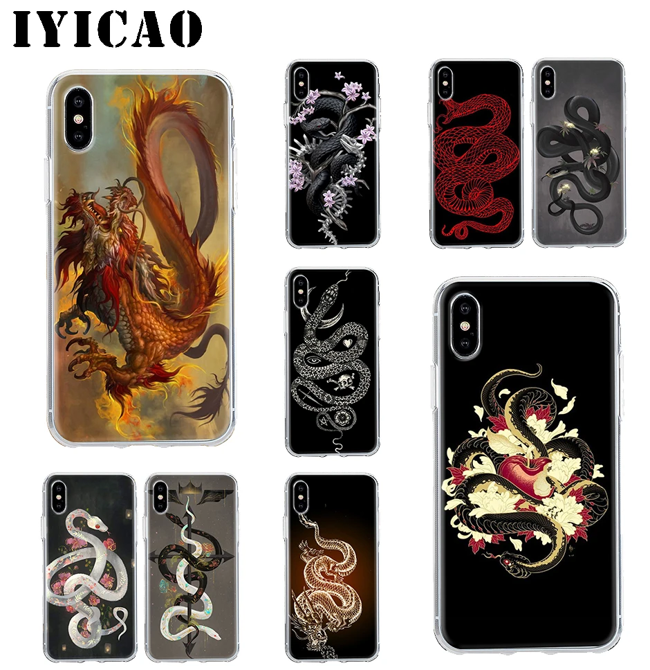 IYICAO цветок дракон змея жесткий чехол для iPhone 4 4S 5 5S Se 6 7plus 8 8Plus X XS MAX XR 6s Plus 11 pro max |
