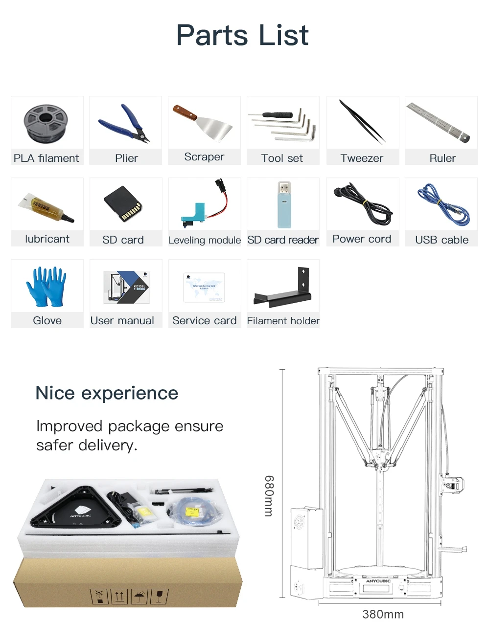 ANYCUBIC Kossel 3d принтер Impresora 3D авто-уровень платформа шкив линейная направляющая плюс большой размер печати Настольный Diy комплект