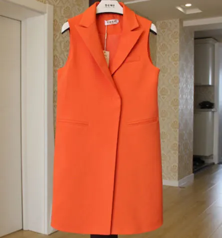 Однотонный длинный женский Блейзер на пуговицах Элегантный жилет с карманами