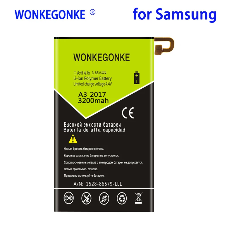 Аккумулятор WONKEGONKE 3200 мАч аккумулятор для Samsung Galaxy A3 2017 A320F с аккумулятором