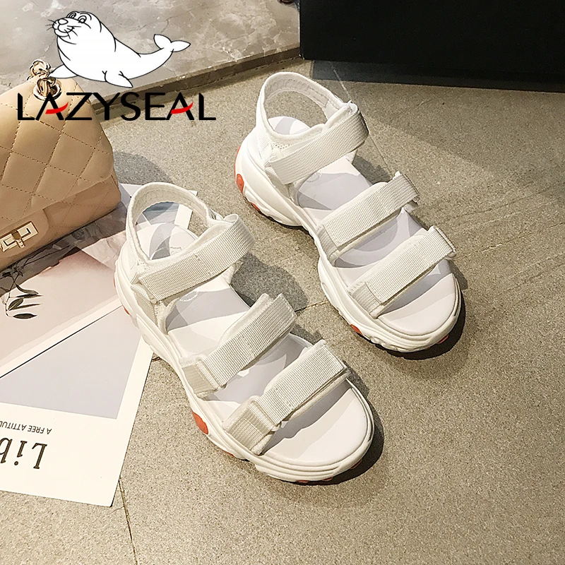 LazySeal; летние пляжные спортивные сандалии на танкетке; женская обувь; сандалии на платформе с застежкой-липучкой; обувь на толстой подошве; женская обувь; sandalias