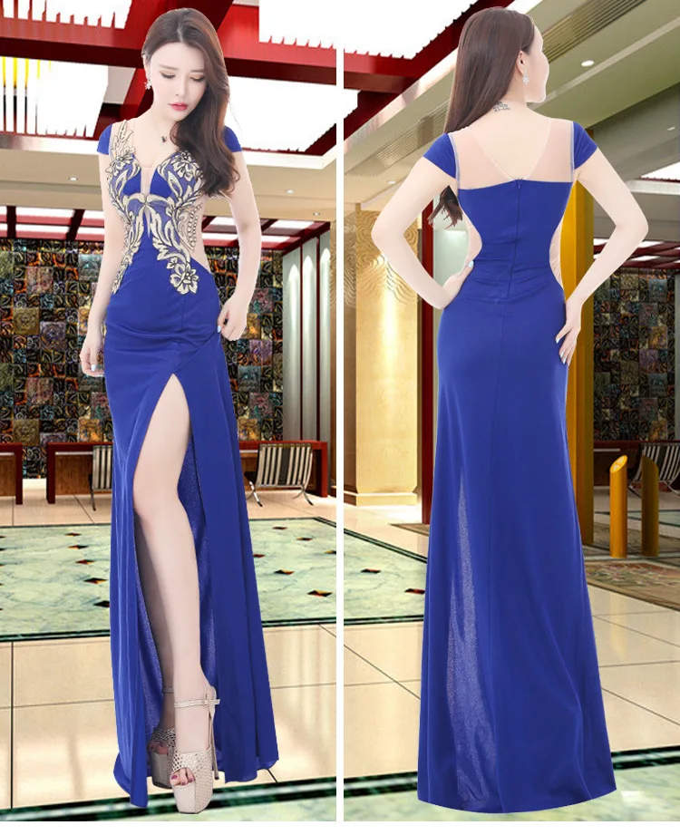 Женское вечернее платье с вышивкой элегантное привлекательное длинное высоким