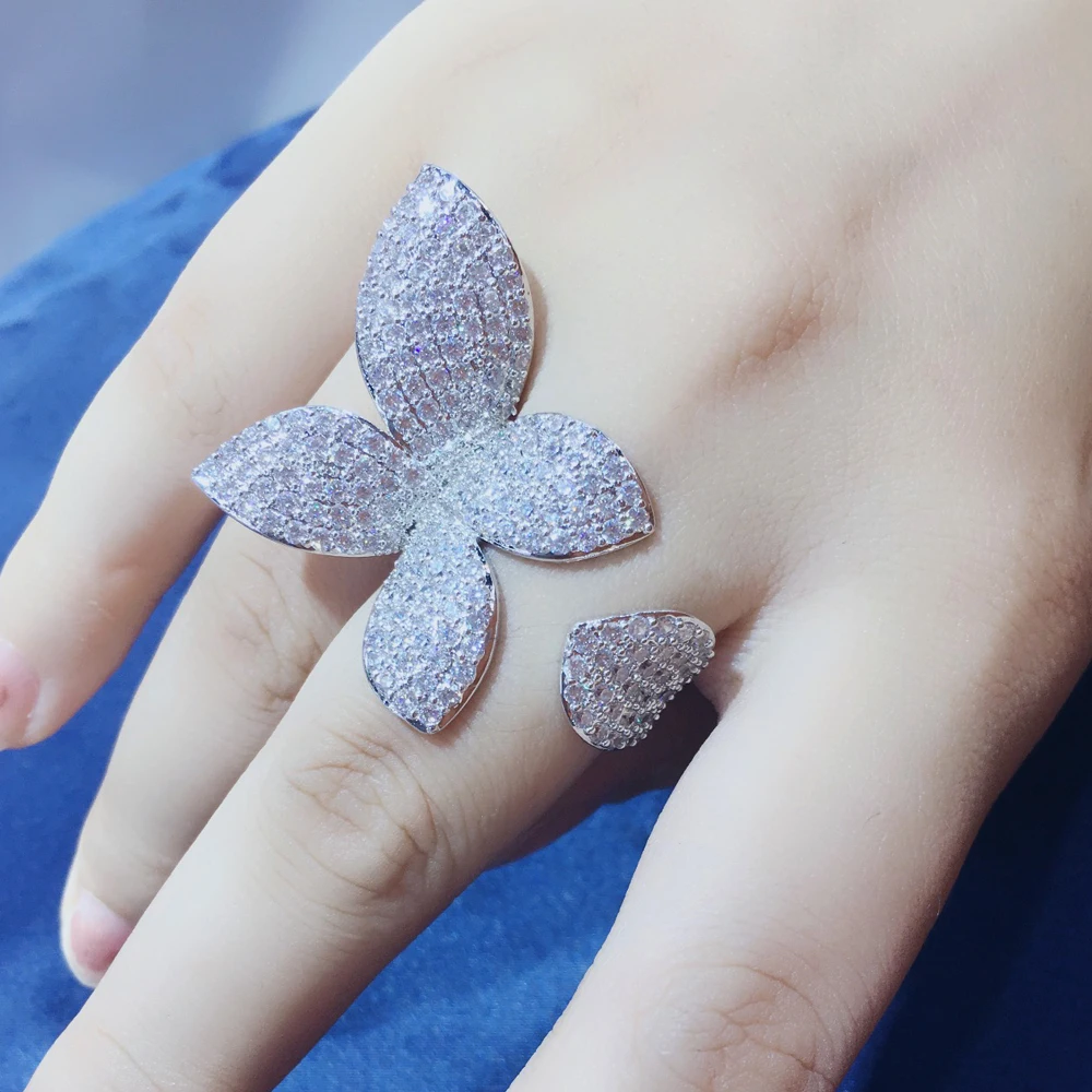 Женские регулируемые кольца hiневесты вечерние в форме листа с микро-кубическим