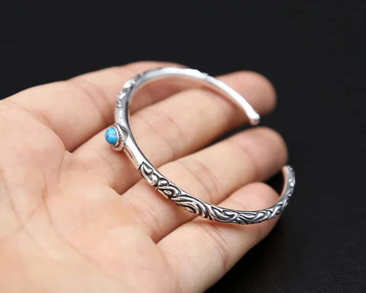 Браслет из серебра 100% пробы с бирюзовым камнем|cuff bangle|women cuffsilver bangles women |
