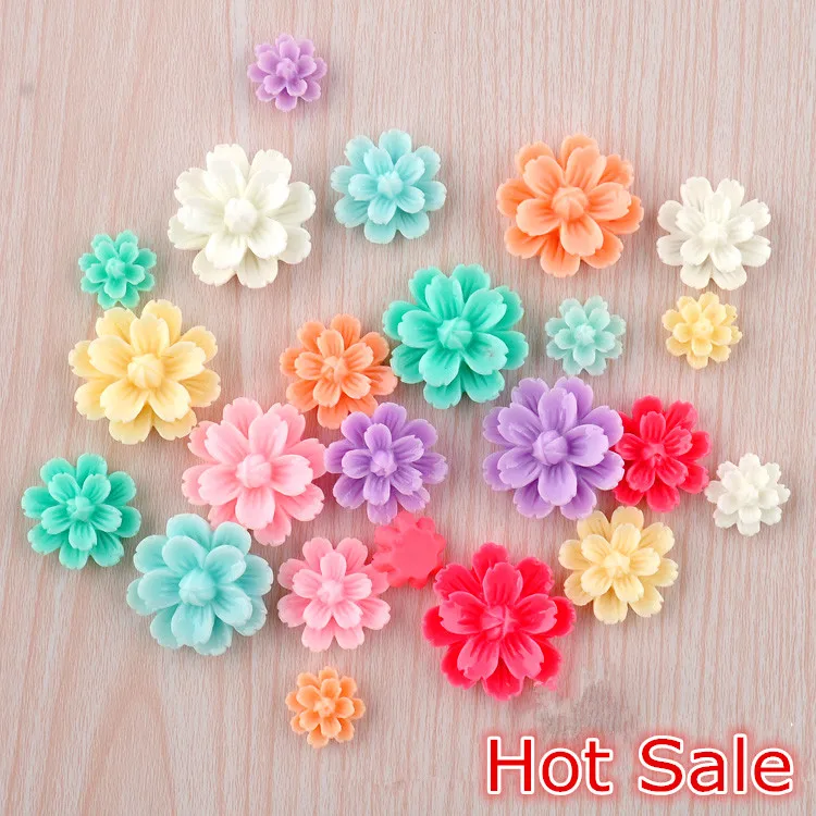 

50Pcs Mixed Size Resin Flower Decoration Crafts Kawaii Bead Flatback Cabochon Fridge Magnet Scrapbook DIY Accessories Buttons