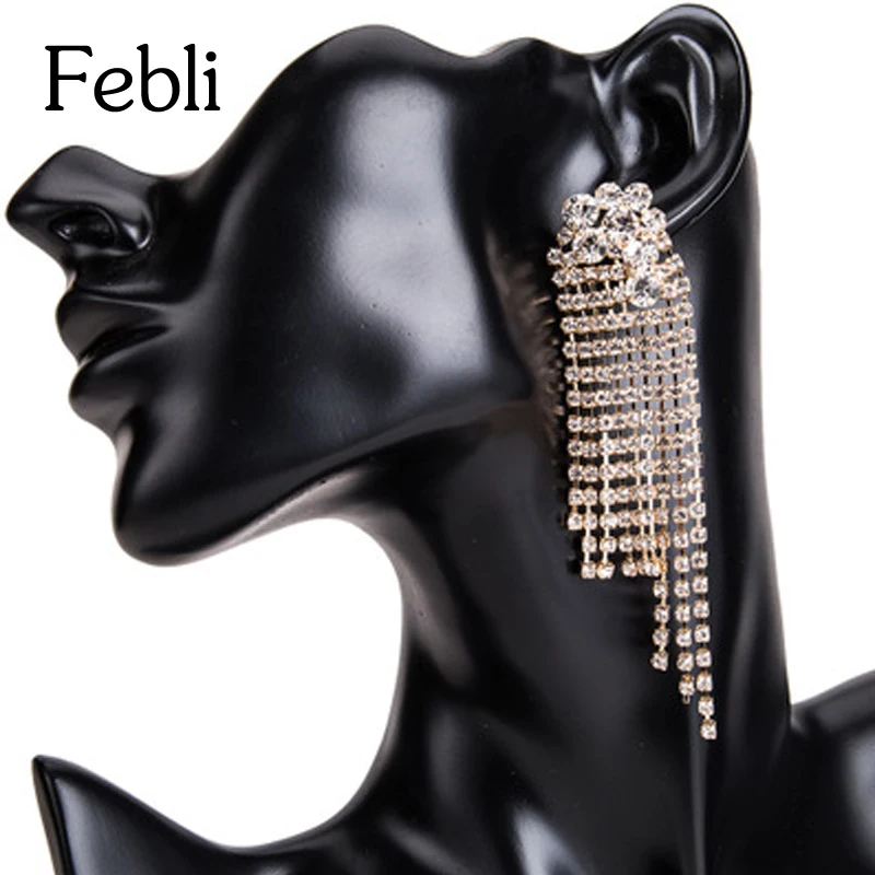 Febli горный хрусталь Fringe Серьги модные Дизайн чувствительных великолепный