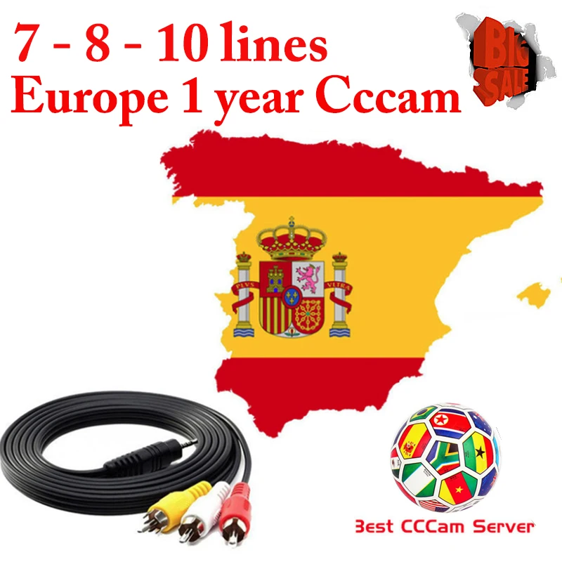 Европа HD один год 7/8/10 линийcccam Испания приемные устройства для freesat V7/V8 DVB-S2 cccam Клайн-цифра спутниковый телевизионный ресивер европейские ТВ-каналы высокой четкости