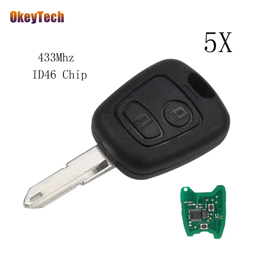 Ключ дистанционного управления OkeyTech 5 шт./лот 2 кнопки ключ для Peugeot 206 306 405 433 МГц ID46
