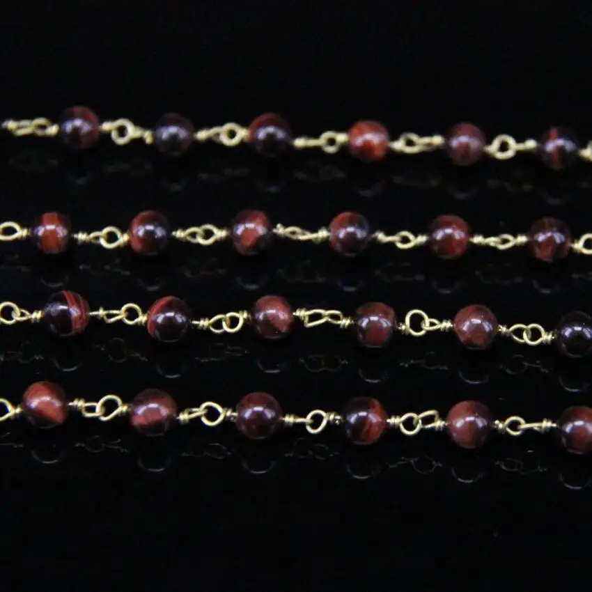 5 метров 6 мм Гладкая круглая цепочка из бисера с красным тигровым глазом|bead chain|brass