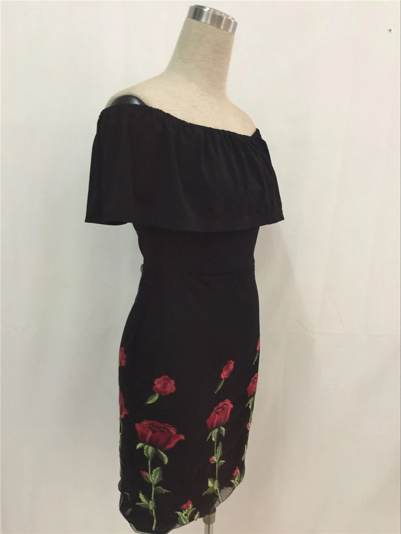 Adogirl Floral Embroidery Bodycon Mini Dress Women Off Shoulder Ruffle Bandage Short Club Party Dresses Clearance Sale Outfits | Женская