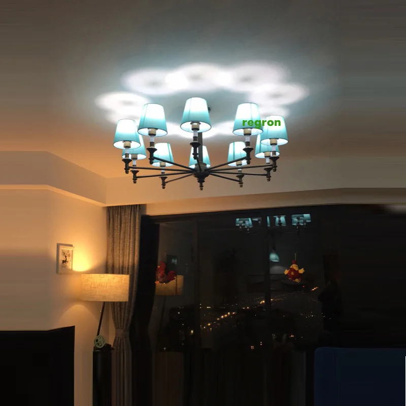 Американская винтажная лампа деревенская железная люстра led lamparas синий абажур