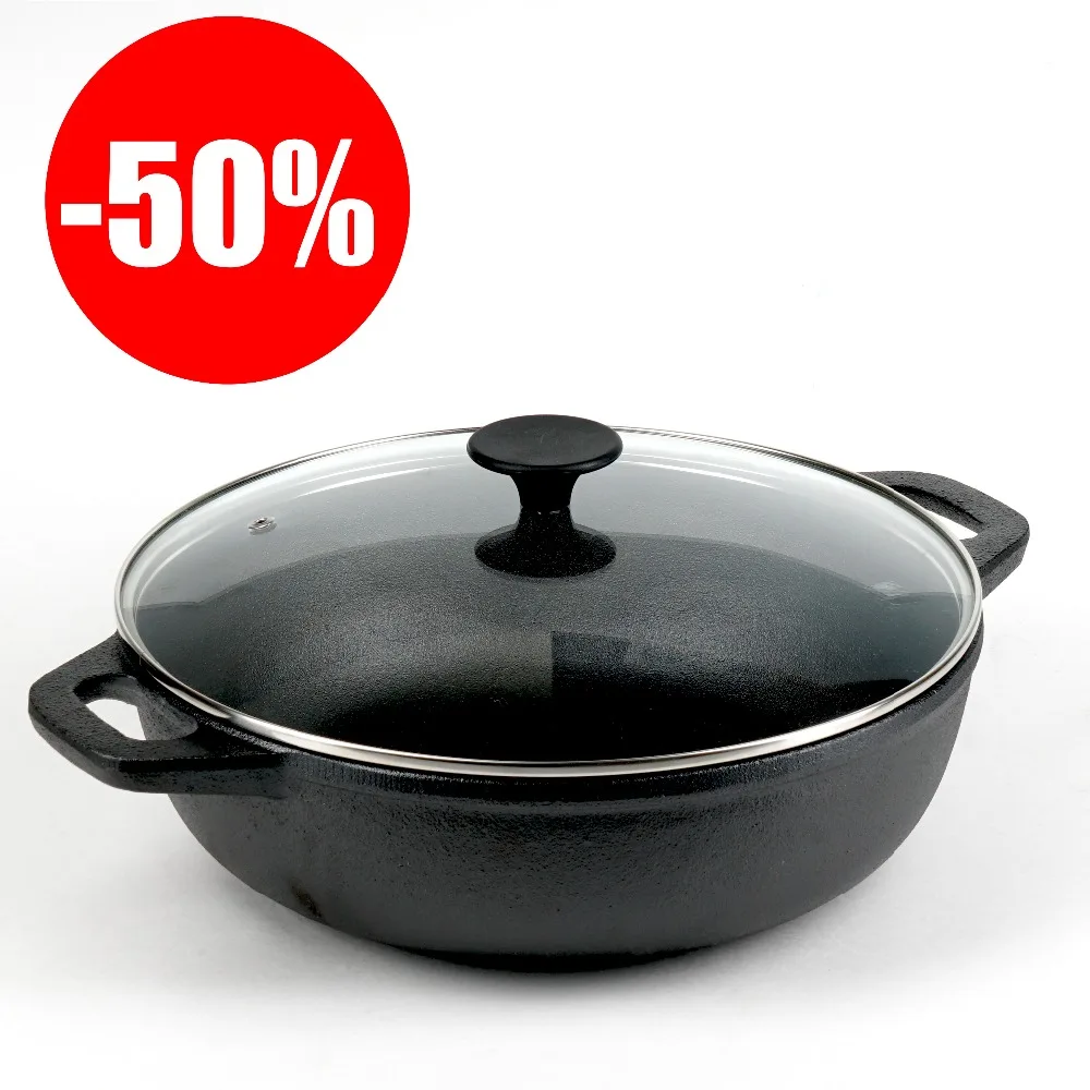 КАЗАН ЧУГУННЫЙ VETTA D 30 Х 8 5см со стеклянной крышкой|frying pan|pan pandiamond frying pan |