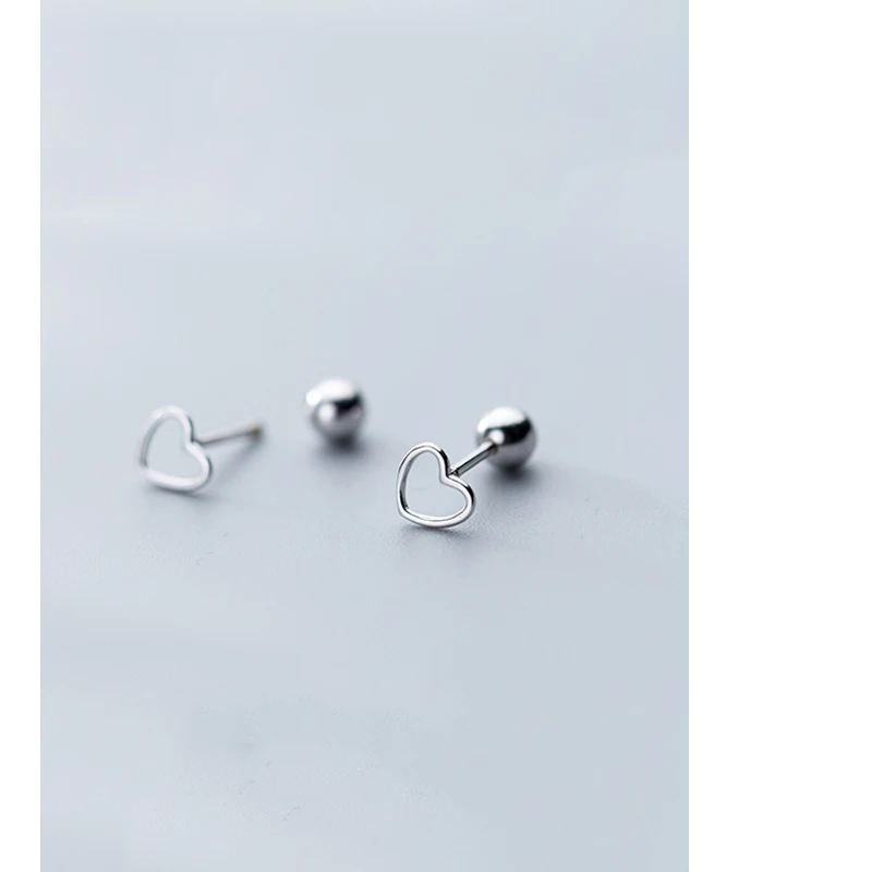 Серьги-шурупы Bridetribe Korean Small Hollow Heart из стерлингового серебра 925 для женщин, девочек и детей в минималистическом стиле с маленьким пустым сердцем.