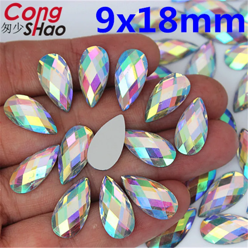 Cong Shao 200Pcs 10 Size Shape Clear AB Rhinestones Trim Flat Back Crystals and Stones Resin Beads For DIY Wedding Dress YB738 | Дом и сад