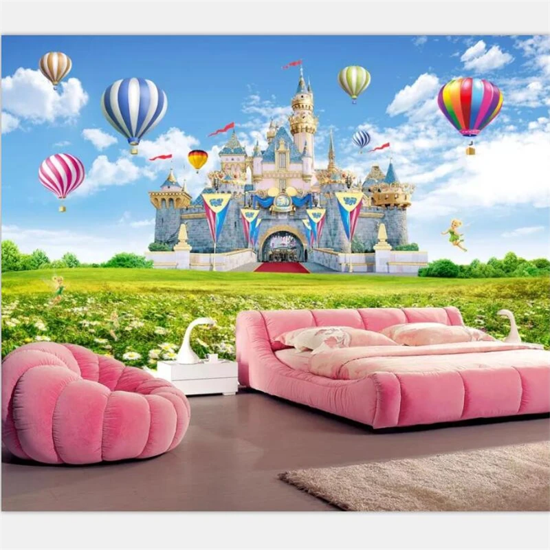 

beibehang Wallpaper murals custom home decoration fantasy castle hot air balloon children room landscape painting 3D wallpaper