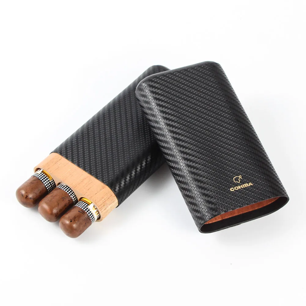 COHIBA 3 трубки кожа Humidor портсигар чехол Дерево кедра с подкладкой Путешествия