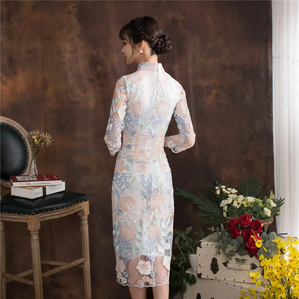 Shanghai история высокое Разделение Русалка Qipao кружевное платье в китайском стиле Cheongsam Восточный китайское платье Для женщин платья для сезон: весна–лето