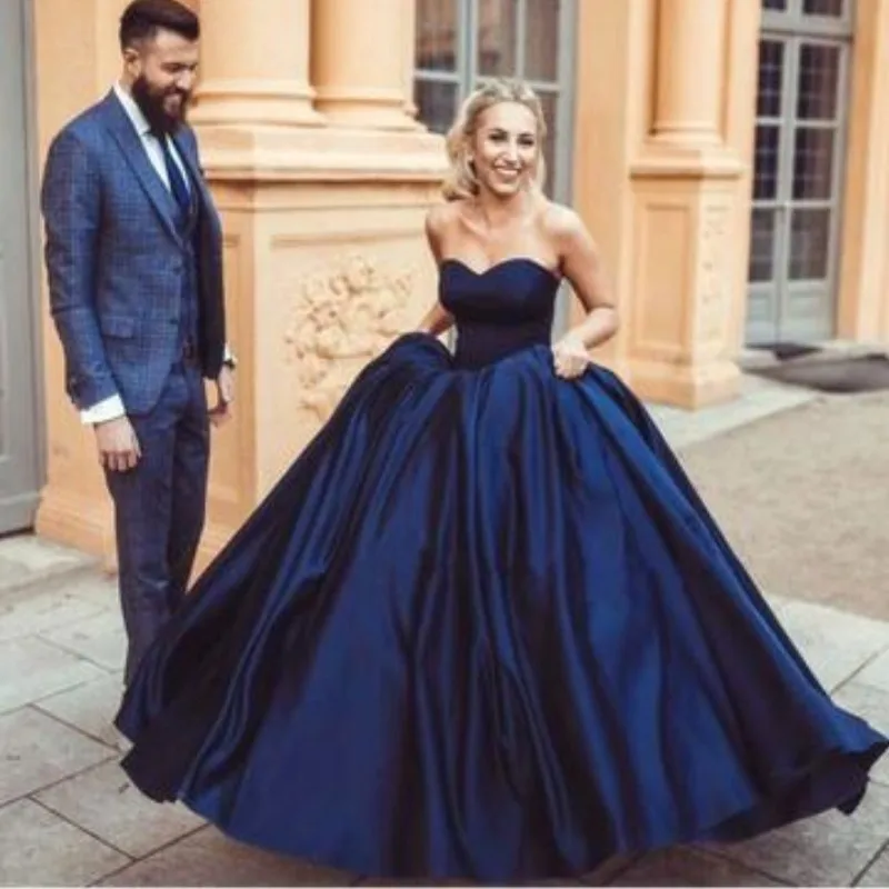 Темно-синие длинные вечерние платья бальное платье милое атласное женское