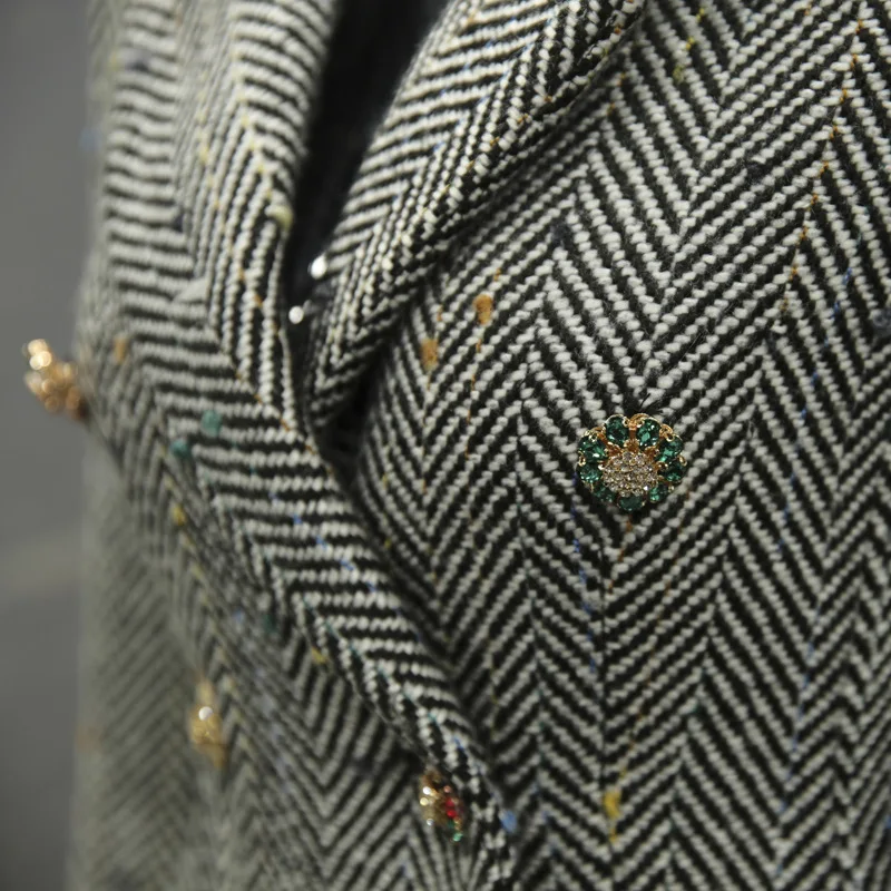 Женский офисный Длинный блейзер в клетку двубортный подиумный с пуговицами и