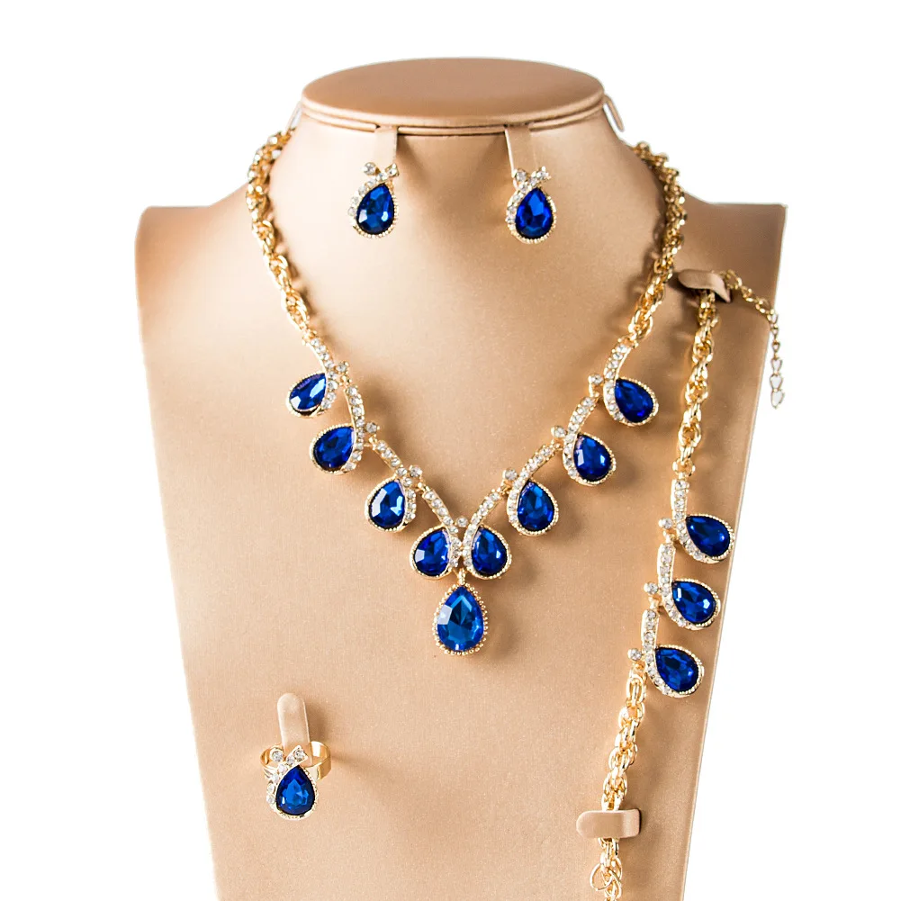 2017 новые модные африканские Ювелирные наборы 4 шт Золотое красное ожерелье со