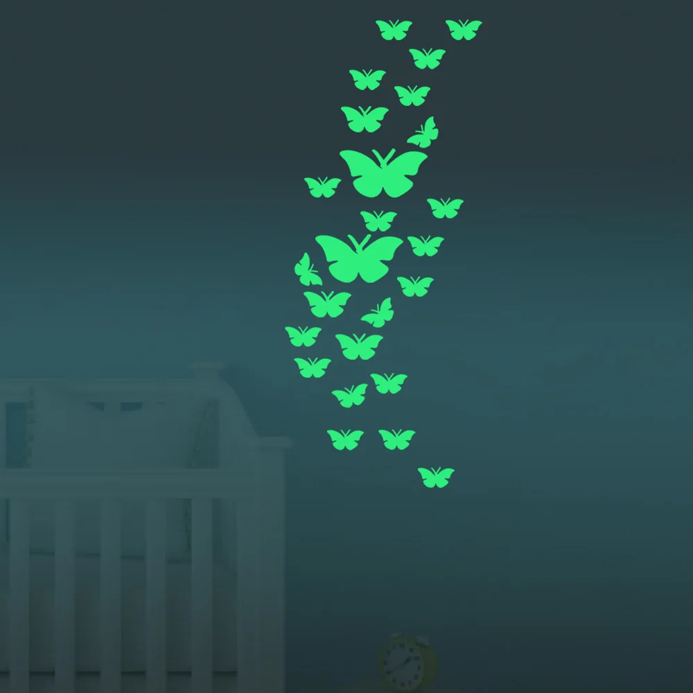 12 шт./компл. Бабочки Светящиеся Наклейки Декоративные Настенные Для Детей