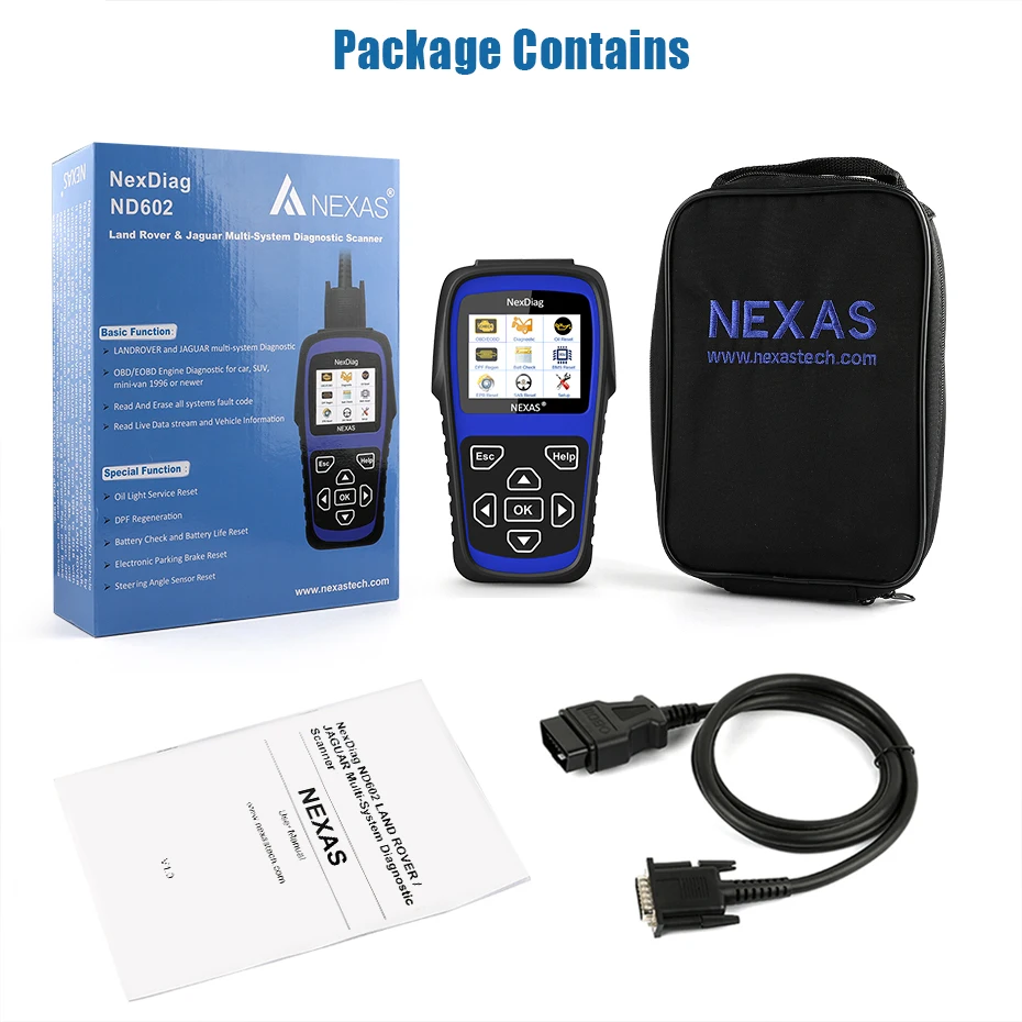 Nexas ND602 OBD2 диагностический инструмент для Jaguar Land Rover ABS SRS подушка безопасности ДПФ