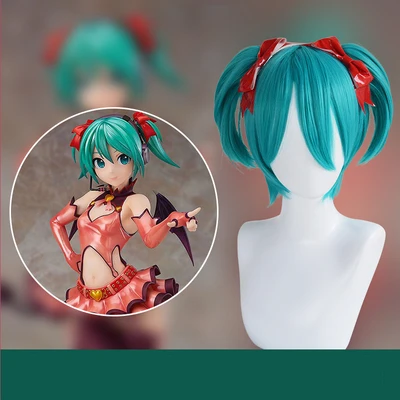 wig VOCALOID/V Hatsune Мику Косплей Костюм сердце Охотник Маленький Дьявол Платье с крыльями полный комплект униформы Хэллоуин карнавал аниме cos - Цвет: wig