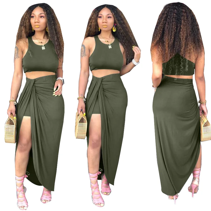 Женский комплект из 2 предметов однотонный Модный укороченный топ и юбка