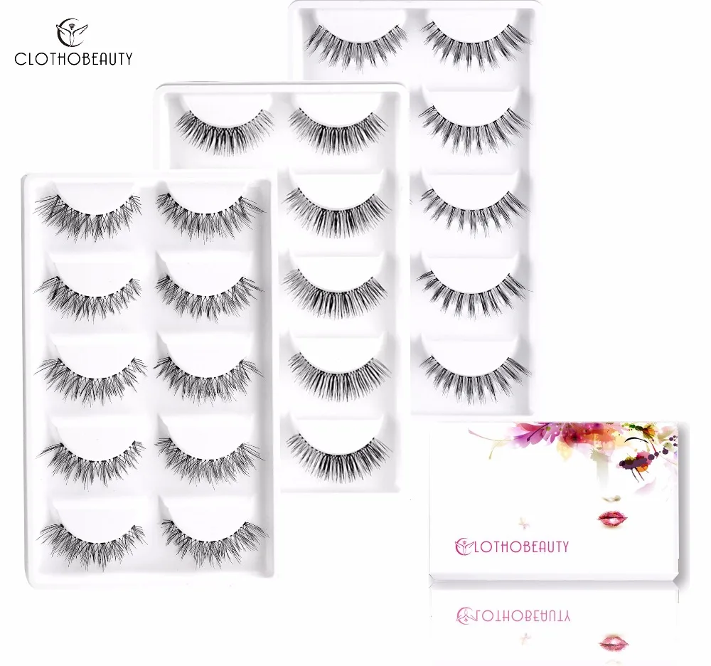 Накладные натуральные ресницы, CLOTHOBEAUTY 15 пар ручной работы Поддельные ресницы, Demi Wispies мягкая невидимая лента, Длинные/толстые многоразовые(15-W7