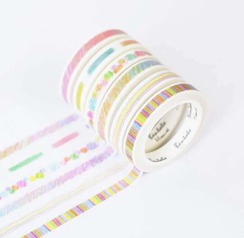 

6pcs Crayon Series Slim Washi Tape Set 7mm Paper Adhesive Decoration Masking Tapes Stickers Home DIY Album Diary Stationery F934