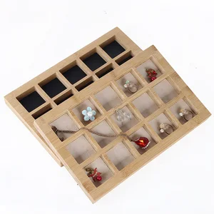hot selling bamboo 15 grids jewelry display tray earrings nexklaces pendants rings jewelry props simple jewelry packaging sales free global shipping