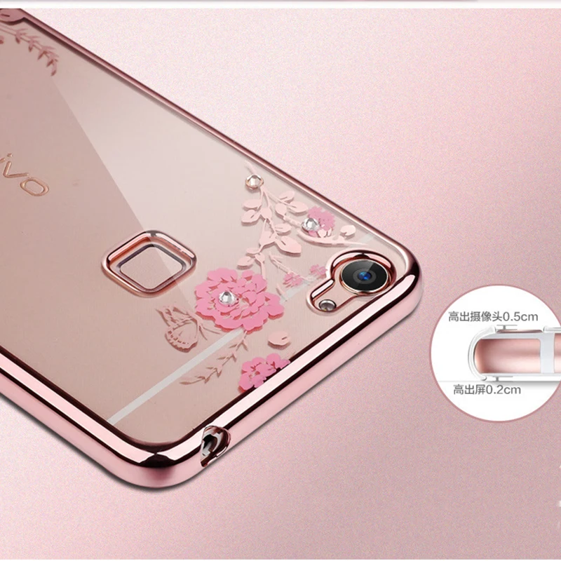 Elivebuy Secret Garden Flowers Plating Diamond Electroplating Cover Phone TPU Case Soft Silicon Transparnt Cell Cases For Vivo x |