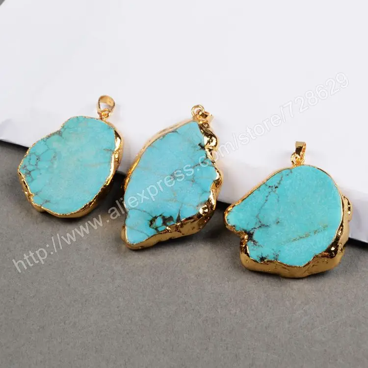 Позолоченные синий бирюзы Howlite кулон бусины G0180 | Украшения и аксессуары