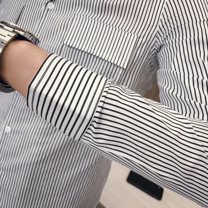 Мода 2019 рубашка мужская брендовая новая облегающая полосатая мужские рубашки с