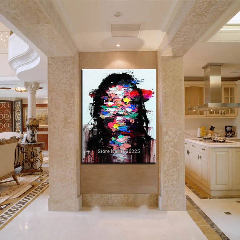 Новая ручная роспись современной абстрактной картины "Картина с ножом на лице" на холсте для украшения стены подарок к Хэллоуину.