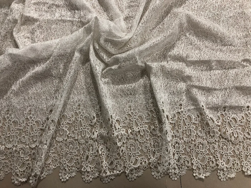 2 ярда нигерийские кружевные ткани для свадебного платья Off White Африканский шнур кружева ткани высококачественное гипюровое кружево сетка хлопок материал