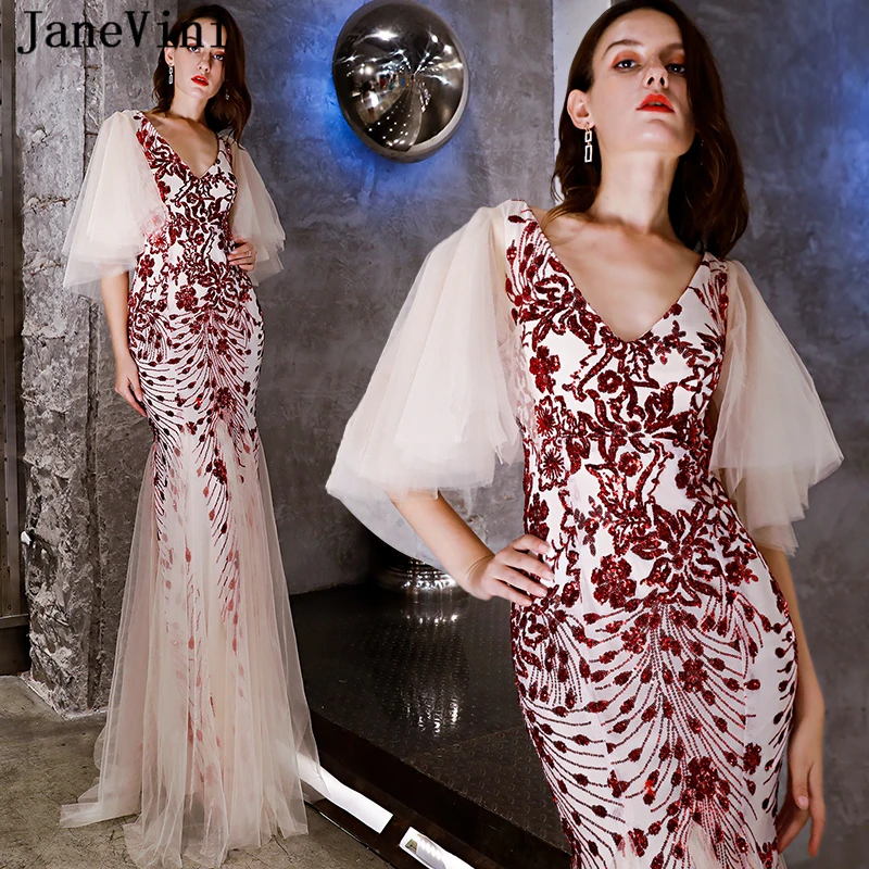 JaneVini-vestidos de dama de honor largos con lentejuelas Rojas brillantes, vestido africano...