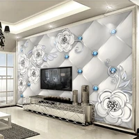 custom wallpaper 3d murals stereo luxury white gold diamond flower jewelry sofa background wall papers home decor 3d wallpaper
