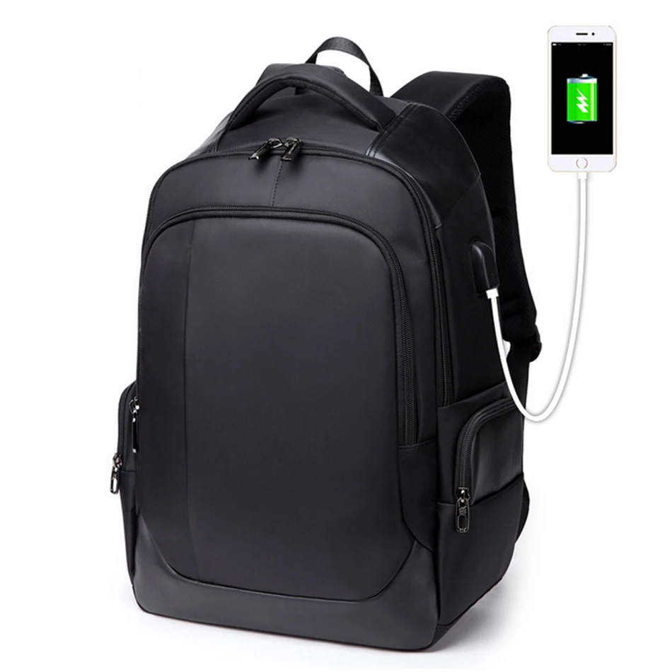 Мужской деловой рюкзак с USB зарядкой черный красный или синий водонепроницаемый